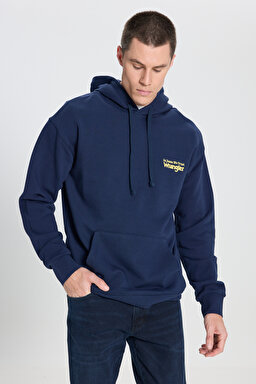 Relaxed Fit Geniş Kesim Kapüşonlu %100 Pamuk Lacivert Sweatshirt - Navy-W6M95935829 (görsel 3)