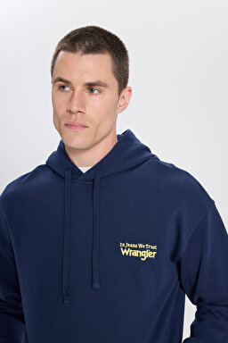 Relaxed Fit Geniş Kesim Kapüşonlu %100 Pamuk Lacivert Sweatshirt - Navy-W6M95935829 (görsel 5)
