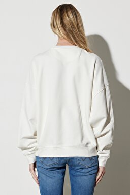 Regular Fit Normal Kesim %100 Pamuk Bisiklet Yaka Beyaz Sweatshirt - White-W6R4HA989 (görsel 8)