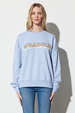 Regular Fit Normal Kesim %100 Pamuk Bisiklet Yaka Mavi Sweatshirt - Brunnera Blue-W6R4HAB23 (görsel 3)