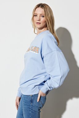 Regular Fit Normal Kesim %100 Pamuk Bisiklet Yaka Mavi Sweatshirt - Brunnera Blue-W6R4HAB23 (görsel 4)
