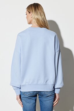 Regular Fit Normal Kesim %100 Pamuk Bisiklet Yaka Mavi Sweatshirt - Brunnera Blue-W6R4HAB23 (görsel 8)