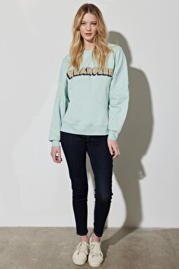 Regular Fit Normal Kesim %100 Pamuk Bisiklet Yaka Mint Yeşili Sweatshirt - Surf Spray-W6R4HAX6U (görsel 3)