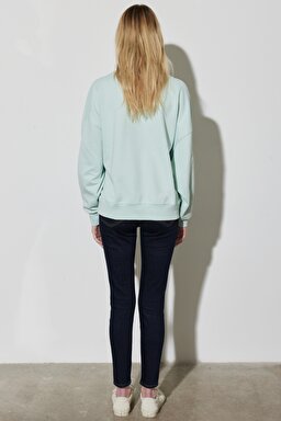 Regular Fit Normal Kesim %100 Pamuk Bisiklet Yaka Mint Yeşili Sweatshirt - Surf Spray-W6R4HAX6U (görsel 5)