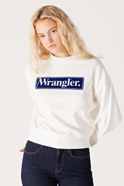 Relaxed Fit Geniş Kesim %100 Pamuk Bisiklet Yaka Beyaz Sweatshirt - Worn White-W6V0IQW02 (görsel 2)