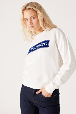 Relaxed Fit Geniş Kesim %100 Pamuk Bisiklet Yaka Beyaz Sweatshirt - Worn White-W6V0IQW02 (görsel 3)