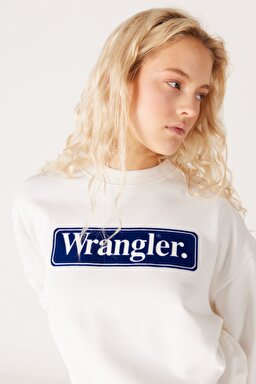 Relaxed Fit Geniş Kesim %100 Pamuk Bisiklet Yaka Beyaz Sweatshirt - Worn White-W6V0IQW02 (görsel 4)