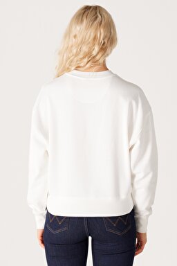 Relaxed Fit Geniş Kesim %100 Pamuk Bisiklet Yaka Beyaz Sweatshirt - Worn White-W6V0IQW02 (görsel 6)