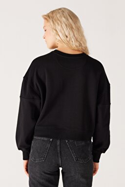 Relaxed Fit Geniş Kesim %100 Pamuk Siyah Sweatshirt - Black-W6Y2IQ001 (görsel 7)