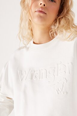 Relaxed Fit Geniş Kesim %100 Pamuk Bisiklet Yaka Beyaz Sweatshirt - Worn White-W6Y2IQW02 (görsel 3)