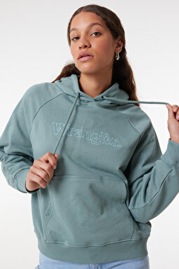 Relaxed Fit Geniş Kesim %100 Pamuk Kapüşonlu Yeşil Sweatshirt - Light Matcha-W6Z6IQG62