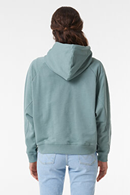 Relaxed Fit Geniş Kesim %100 Pamuk Kapüşonlu Yeşil Sweatshirt - Light Matcha-W6Z6IQG62 (görsel 4)