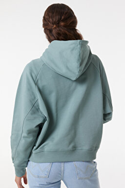 Relaxed Fit Geniş Kesim %100 Pamuk Kapüşonlu Yeşil Sweatshirt - Light Matcha-W6Z6IQG62 (görsel 5)