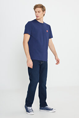 Regular Fit Normal Kesim %100 Pamuk Bisiklet Yaka Lacivert Tişört - Navy-W70MD3335 (görsel 3)