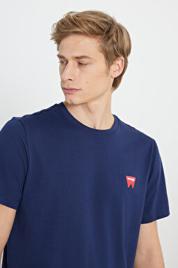 Regular Fit Normal Kesim %100 Pamuk Bisiklet Yaka Lacivert Tişört - Navy-W70MD3335 (görsel 4)