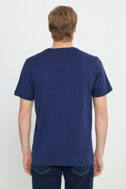 Regular Fit Normal Kesim %100 Pamuk Bisiklet Yaka Lacivert Tişört - Navy-W70MD3335 (görsel 5)