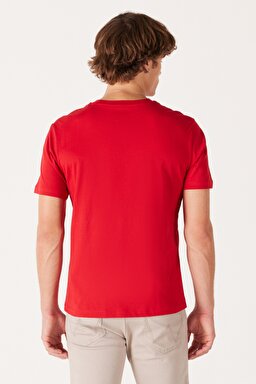Regular Fit Normal Kesim %100 Pamuk Bisiklet Yaka Kırmızı Tişört - Scarlet Red-W70MD33UU (görsel 5)