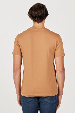 Regular Fit Normal Kesim %100 Pamuk Bisiklet Yaka Tarçın Rengi Tişört - Tobacco Brown-W70MD381A (görsel 6)