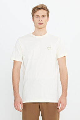 Regular Fit Normal Kesim Bisiklet Yaka %100 Pamuk Bej Tişört - Papyrus-W70MD3XME
