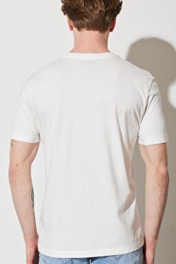 Regular Fit Normal Kesim %100 Pamuk Bisiklet Yaka Kırık Beyaz Tişört - Off White-W752D3737 (görsel 5)