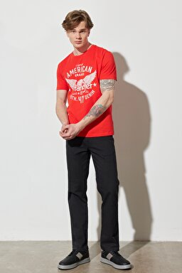 Regular Fit Normal Kesim %100 Pamuk Bisiklet Yaka Kırmızı Tişört - Flame Red-W752D3R06 (görsel 6)