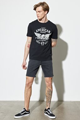 Regular Fit Normal Kesim %100 Pamuk Bisiklet Yaka Siyah Tişört - Faded Black-W752D3XV6 (görsel 7)