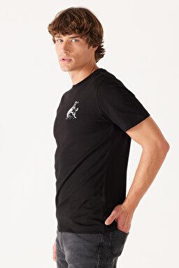 Regular Fit Normal Kesim %100 Pamuk Bisiklet Yaka Siyah Tişört - Black-W773EE100 (görsel 5)