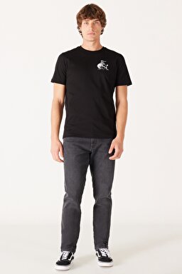 Regular Fit Normal Kesim %100 Pamuk Bisiklet Yaka Siyah Tişört - Black-W773EE100 (görsel 6)