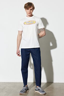 Regular Fit Normal Kesim %100 Pamuk Bisiklet Yaka Kırık Beyaz Tişört - Worn White-W773EEW02 (görsel 3)