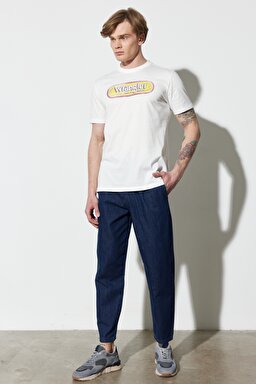 Regular Fit Normal Kesim %100 Pamuk Bisiklet Yaka Kırık Beyaz Tişört - Worn White-W773EEW02 (görsel 4)