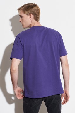 Loose Fit Rahat Kesim %100 Pamuk Bisiklet Yaka Tişört - Blue Ribbon-W7A1DFB51 (görsel 6)