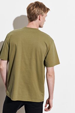 Loose Fit Rahat Kesim %100 Pamuk Bisiklet Yaka Tişört - Deep Lichen Green-W7A1DFX1X (görsel 6)