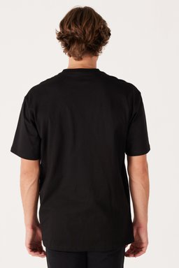 Loose Fit Rahat Kesim %100 Pamuk Bisiklet Yaka Siyah Tişört - Black-W7A1EE100 (görsel 5)