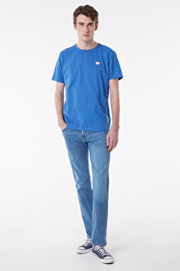 Regular Fit Normal Kesim %100 Pamuk Bisiklet Yaka Tişört - Light Indigo-W7AXGYX4E (görsel 2)