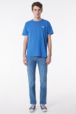 Regular Fit Normal Kesim %100 Pamuk Bisiklet Yaka Tişört - Light Indigo-W7AXGYX4E (görsel 3)