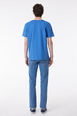 Regular Fit Normal Kesim %100 Pamuk Bisiklet Yaka Tişört - Light Indigo-W7AXGYX4E (görsel 4)