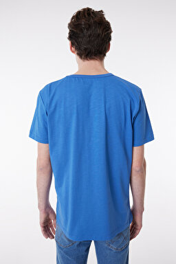 Regular Fit Normal Kesim %100 Pamuk Bisiklet Yaka Tişört - Light Indigo-W7AXGYX4E (görsel 5)