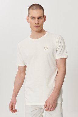Regular Fit Normal Kesim Sıfır Yaka %100 Pamuk Logolu Tişört - Off White-W7AXGYXME (görsel 3)