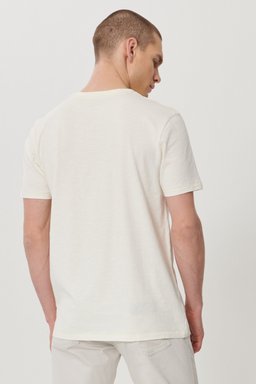 Regular Fit Normal Kesim Sıfır Yaka %100 Pamuk Logolu Tişört - Off White-W7AXGYXME (görsel 5)