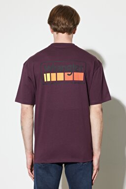 Loose Fit Rahat Kesim %100 Pamuk Bisiklet Yaka Bordo Tişört - Aubergine-W7BFEEXU1
