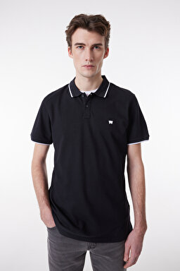 Regular Fit Normal Kesim %100 Pamuk Polo Yaka Siyah Tişört - Black-W7BHK4100