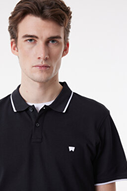 Regular Fit Normal Kesim %100 Pamuk Polo Yaka Siyah Tişört - Black-W7BHK4100 (görsel 2)