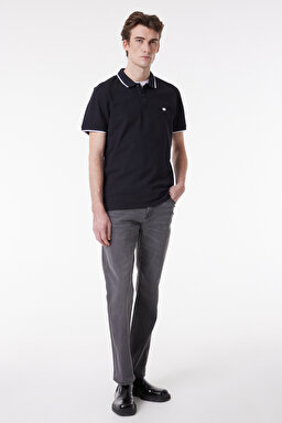 Regular Fit Normal Kesim %100 Pamuk Polo Yaka Siyah Tişört - Black-W7BHK4100 (görsel 3)