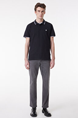 Regular Fit Normal Kesim %100 Pamuk Polo Yaka Siyah Tişört - Black-W7BHK4100 (görsel 5)