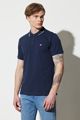 Regular Fit Normal Kesim %100 Pamuk Polo Yaka Lacivert Tişört - Navy-W7BHK4114 (görsel 2)