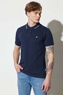 Regular Fit Normal Kesim %100 Pamuk Polo Yaka Lacivert Tişört - Navy-W7BHK4114 (görsel 4)
