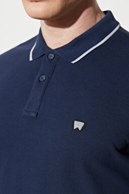 Regular Fit Normal Kesim %100 Pamuk Polo Yaka Lacivert Tişört - Navy-W7BHK4114 (görsel 6)
