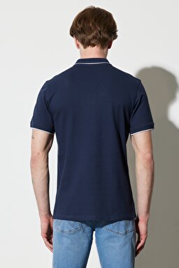 Regular Fit Normal Kesim %100 Pamuk Polo Yaka Lacivert Tişört - Navy-W7BHK4114 (görsel 7)