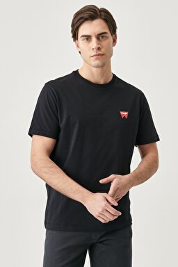 Regular Fit Normal Kesim Sıfır Yaka %100 Pamuk Logolu Tişört - Black-W7C07D301