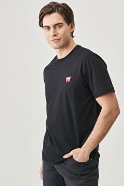 Regular Fit Normal Kesim Sıfır Yaka %100 Pamuk Logolu Tişört - Black-W7C07D301 (görsel 3)